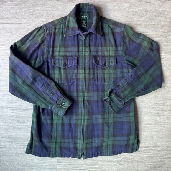 Vintage Lauren Ralph Lauren Womens Flannel Shirt Jacket S Overshirt Green Plaid - Picture 1 of 5